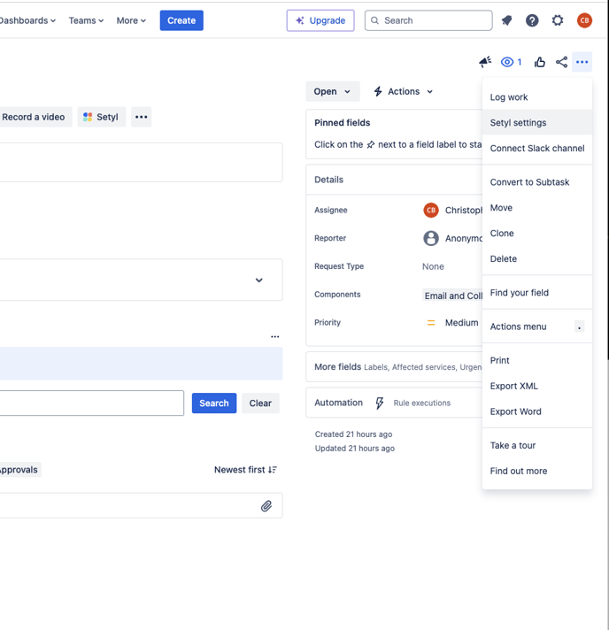 JIRA Setyl Settings